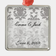 grey white baroque damask christmas tree ornaments