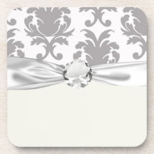 grey white baroque damask coaster