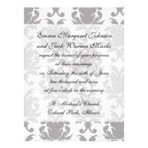 grey white baroque damask custom announcement