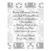 grey white baroque damask custom announcements