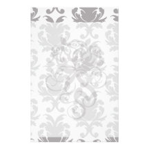 grey white baroque damask custom stationery