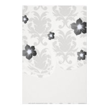 grey white baroque damask customized stationery