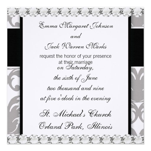 grey white baroque damask design custom invite