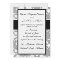 grey white baroque damask design custom invites