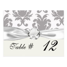 grey white baroque damask design postcard