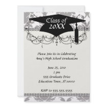 grey white baroque damask personalized announcement