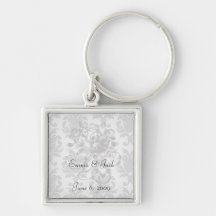 grey white baroque damask key chain