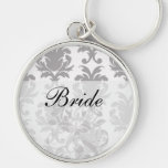 grey white baroque damask key chains