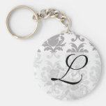 grey white baroque damask keychains