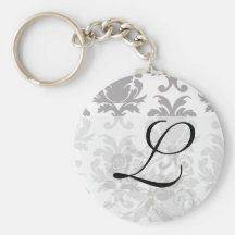 grey white baroque damask keychains