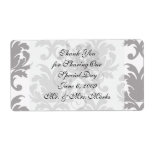 grey white baroque damask personalized shipping label