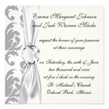 grey white baroque damask personalized invitation