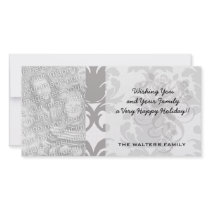 grey white baroque damask photo greeting card