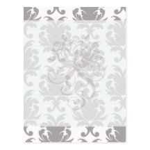 grey white baroque damask post card