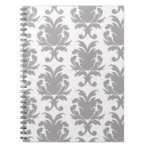 grey white baroque damask spiral note books