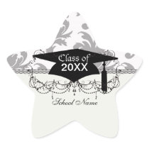 grey white baroque damask star sticker