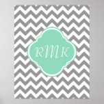 Grey & White Chevron Stripe Custom Monogram Print