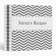 Grey, white chevron with scalloped borders recipe vinyl binder