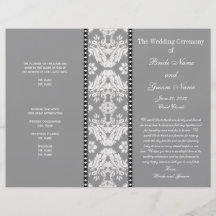 Grey White Damask Wedding Program Personalized Flyer