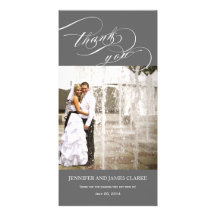 Grey White Personalized Photo Wedding Thank You Photo Card