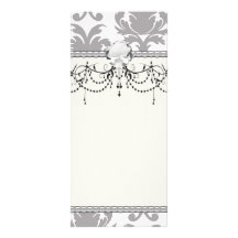 grey white silver baroque damask customized rack card