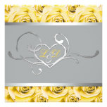 Grey with Yellow Roses Monogrammed Invitation