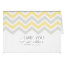 Grey & Yellow Chevron Wedding Thank You Card