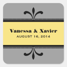 Grey/Yellow Fancy Art Deco Wedding Stickers