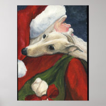 Greyhound and Santa Claus Dog Art Print