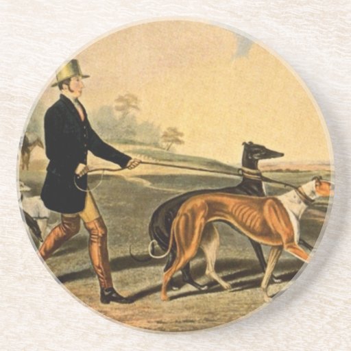 Greyhound in the Park Vintage Dog Fine Art Beverage Coasters