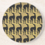 Greyhound Silhouette Tiled Pattern on Bronze Beverage Coaster
