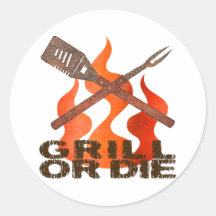 Grill or Die Round Stickers