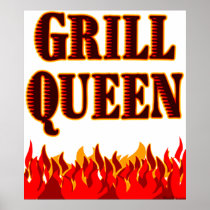 Grill Queen Red Flames BBQ Art Poster
