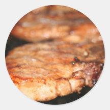 Grilled pork chops on the bbq close up photo round sticker