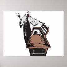 Grim Reaper Death Coffin Retro Poster