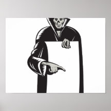 Grim Reaper Paper Pointing Woodcut Posters