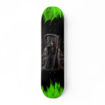 Grim Reaper Skateboard with Green Flames