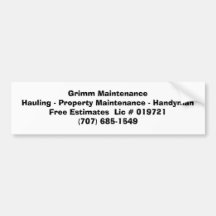 Grimm MaintenanceHauling - Property Maintenance... Bumper Sticker