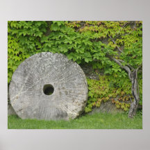 Grinding stone, Castle Banfi in Tuscany region, Print