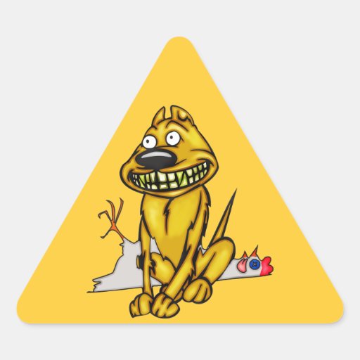 Grinning Dog and Dead Chicken Triangle Sticker
