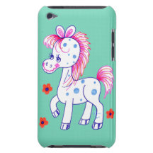 Grinning Happy Pony Teal Background iPod Case-Mate Case