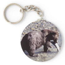 Grizzly Bear Eating a Salmon Keychains