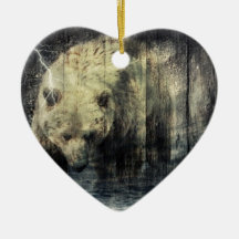 Grizzly Bear Rustic Barnwood Design Ornament