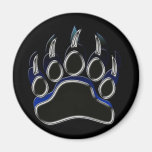 Grizzly Bear Steel Black Blue Paw Graphic Fridge Magnet