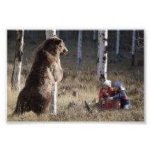 Grizzy Bear & 2 Kids Photographic Print