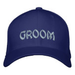 Groom baseball cap in bright blue / oriental font. embroidered hats
