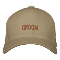 Groom baseball cap in khaki with brown font.