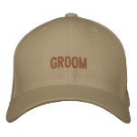 Groom baseball cap in khaki with brown font. embroidered hats