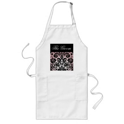 Groom Black Pink Damask Wedding Shower Apron by WeddingCentre