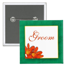 Groom bridal wedding orange green #2 pins